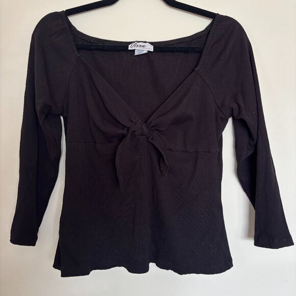 Vixen by Micheline Pitt Tops - Vixen by Micheline Pitt Black Ribbed Tie-Me Up Top